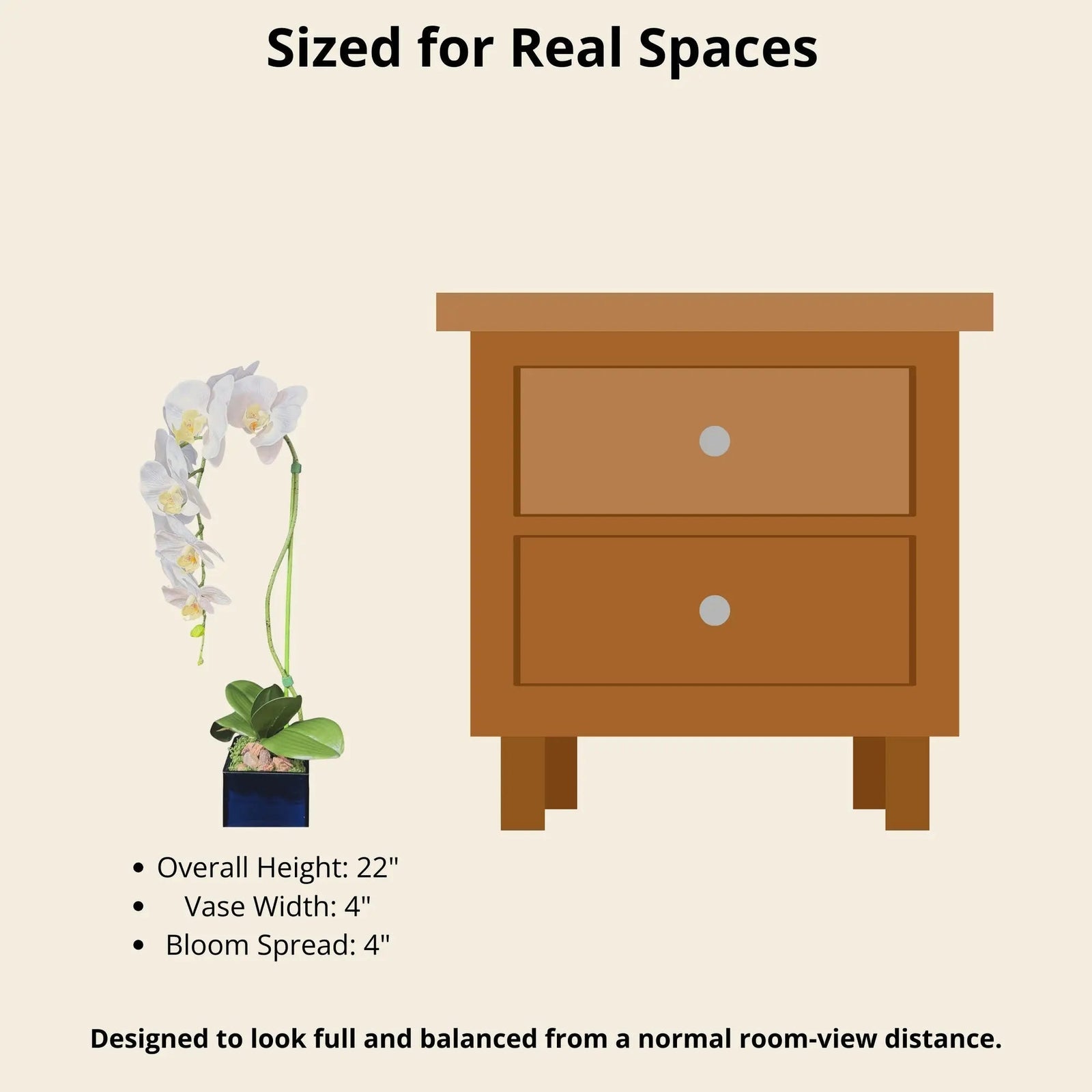 Artificial Single Stem White Orchid Arrangement in Blue Glass Cube Planter, Faux Phalaenopsis Floral Decor, Modern Home Office Desk Decoration - The Room Collective